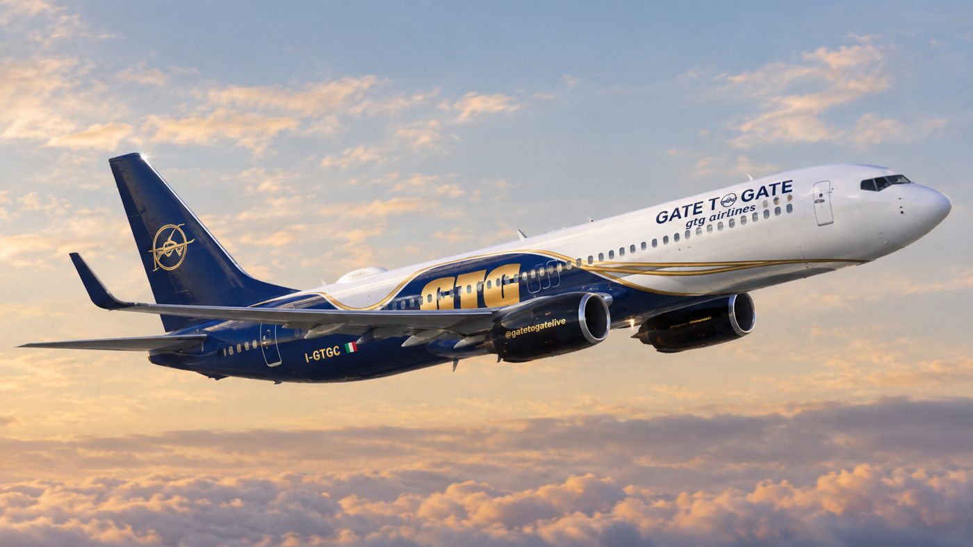Boeing 737-800 con livrea Gate to Gate, marche I-GTGC, in volo sopra le nuvole